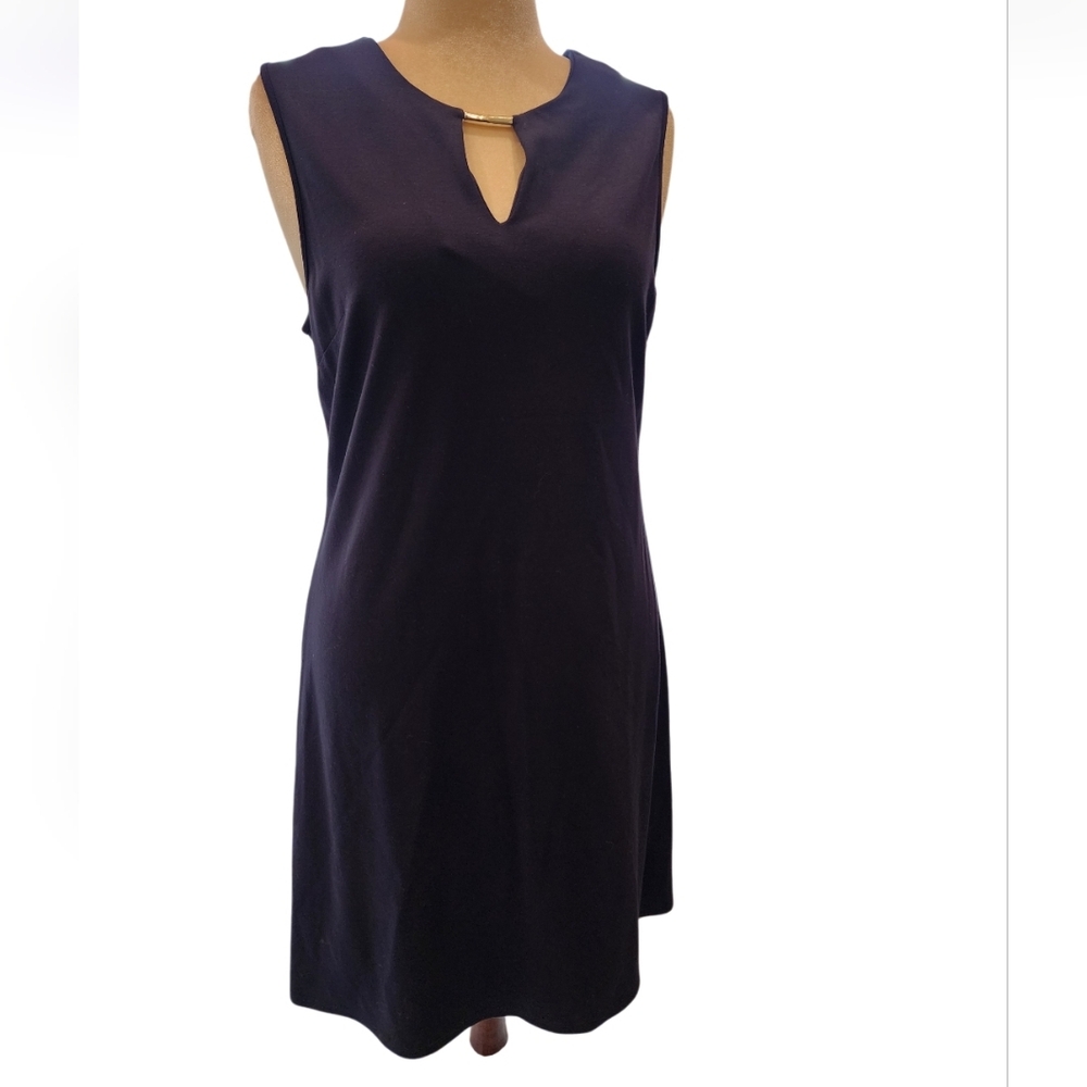 Jude Connallu Sleeveless Navy Dress With Gold Accent